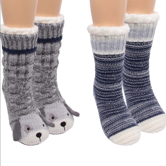 jane & bleeker Accessories - Jane Bleeker 2 pair slipper socks cute! Dog
